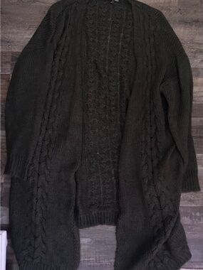 Foreign Exchange Olive Green Cable Knit Open-Front Cardigan